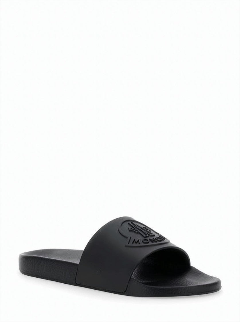 Moncler Minimalist Black Slide Sandal With Embossed Logo