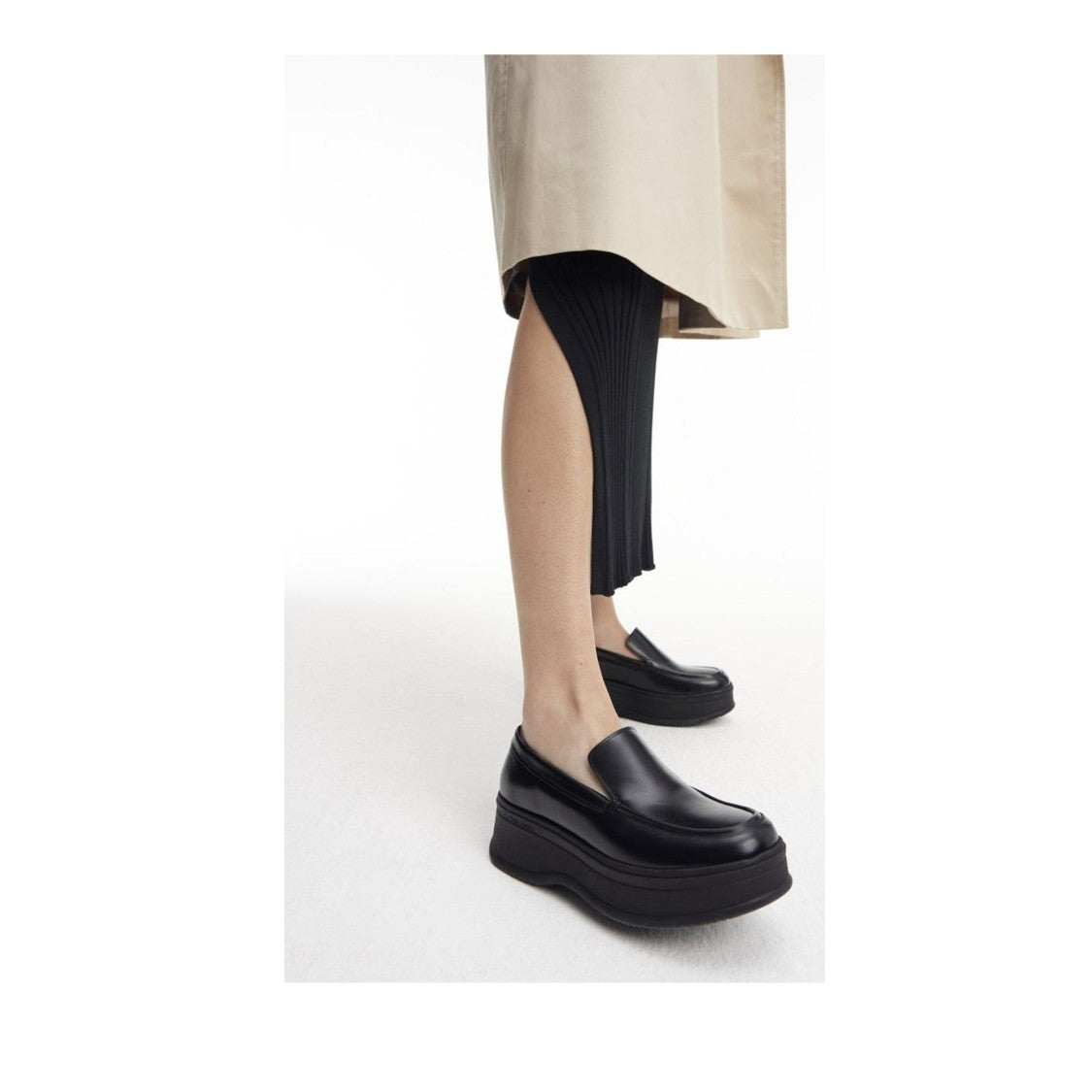 Calvin Klein Pitched Black Elevated Platform Leather Loafers