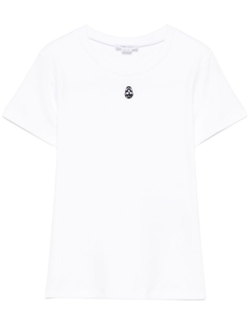 Alexander Mcqueen Skull Embroidered White Cotton T-Shirt