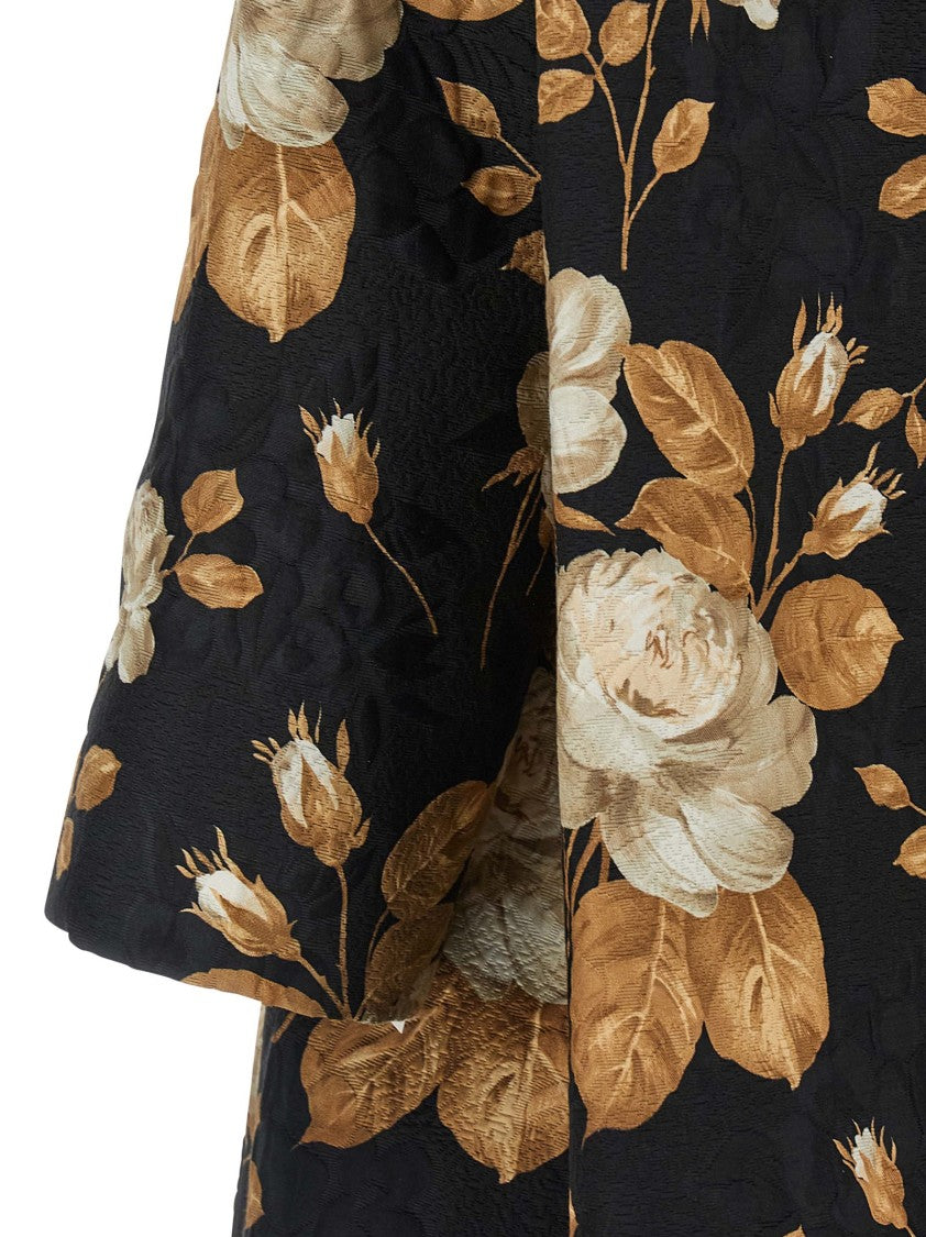 Dolce & Gabbana Brocade Coat With Vintage Rose Print