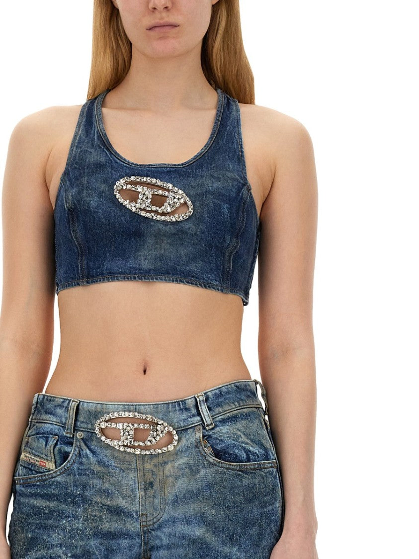 Diesel Rhinestone-Embellished Racerback Cropped Tank Top