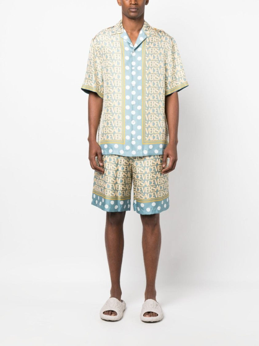 Versace Silk Shorts With All-Over Logo Print
