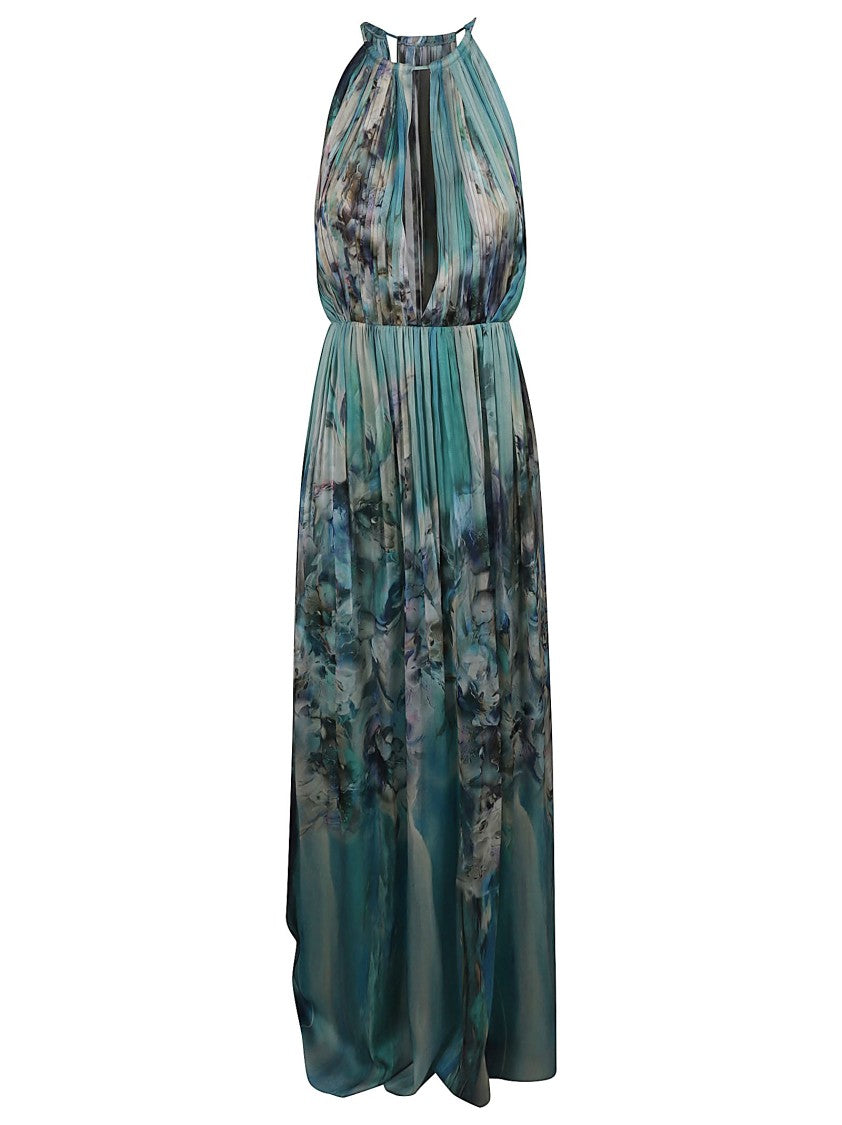 Alberta Ferretti Pleated Silk Chiffon Maxi Dress