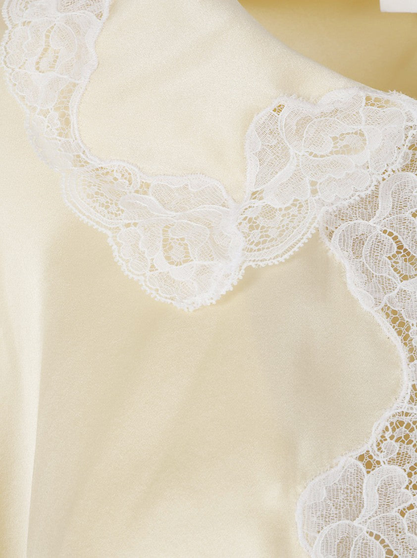 Chloé Wash Silk Satin Lace Trim Shirt