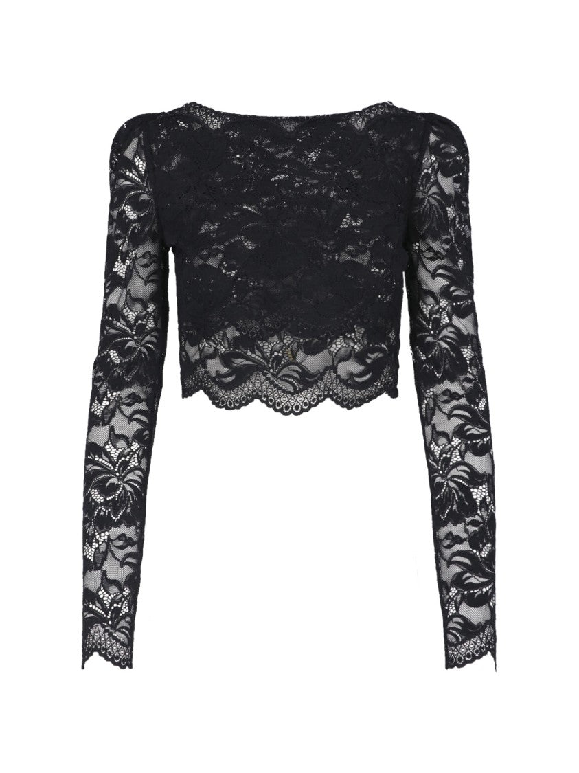Rabanne Black Floral Lace Cropped Top
