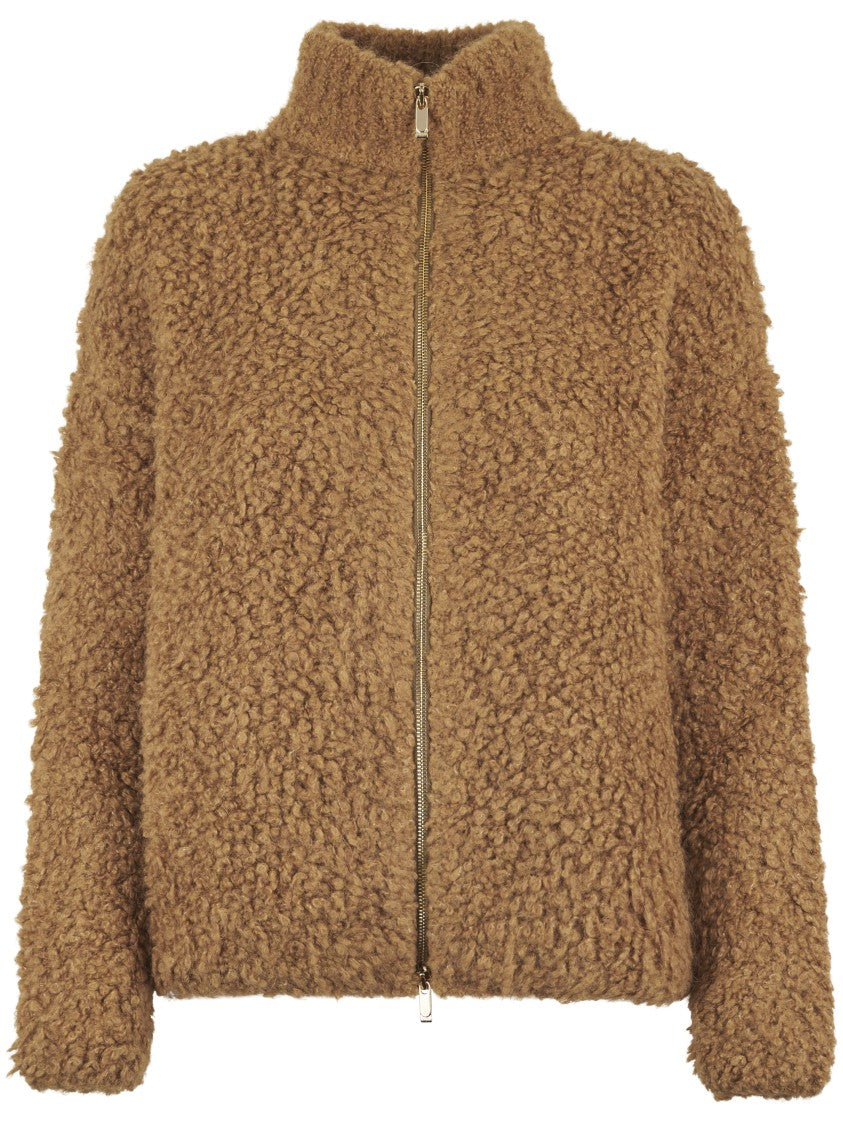 Max Mara Boucle Textured Cardigan In Rich Camel