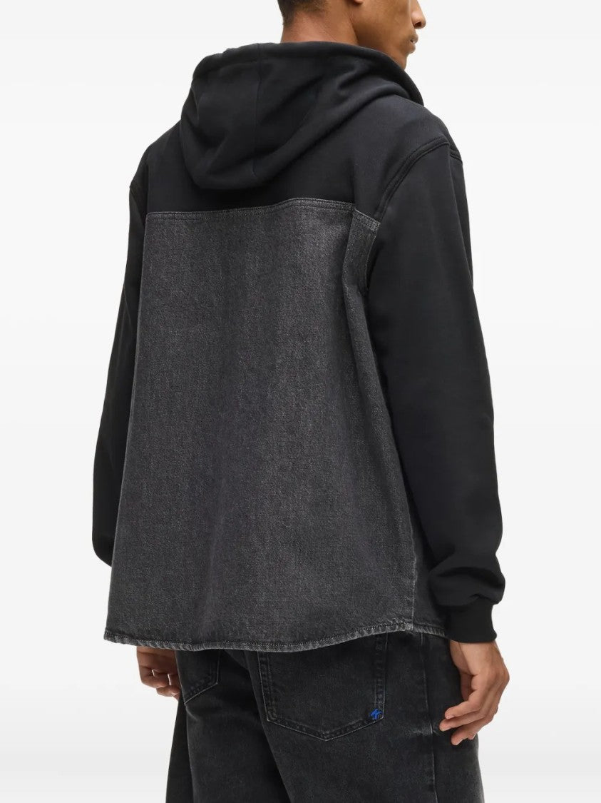 Karl Lagerfeld Denim-Panel Jacket With Hood And Ribbed Cuffs