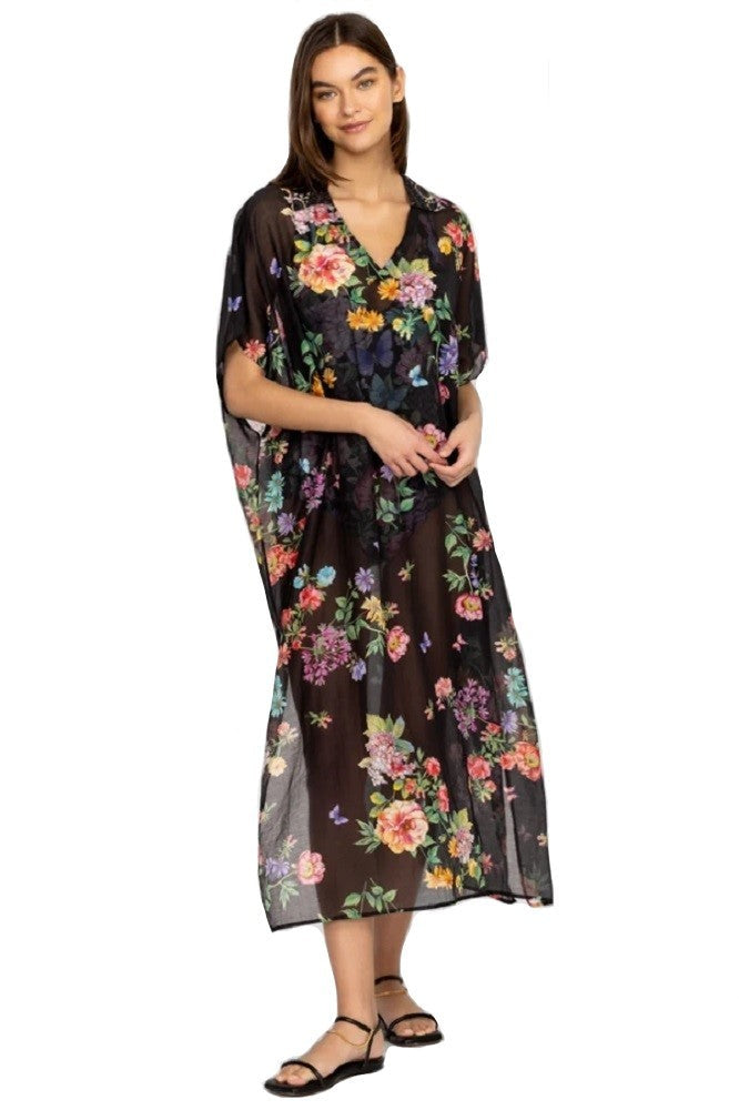 Johnny Was Black Butterfly Collared Kaftan - Csw3523-M
