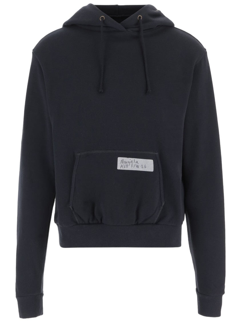 Maison Margiela Navy Cotton Hoodie With Logo Detailing And Kangaroo Pocket