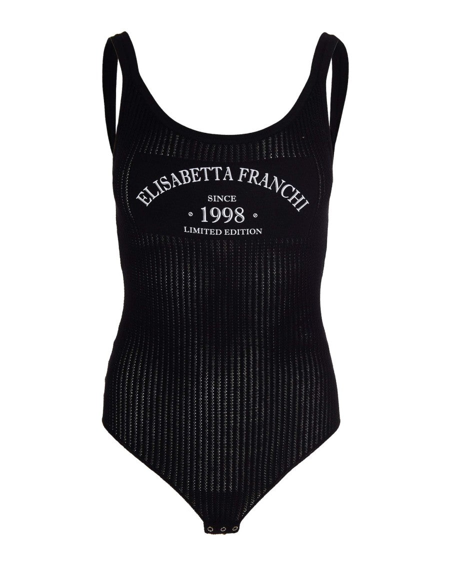 Elisabetta Franchi Ribbed Knit Bodysuit With Contrasting Logo Print
