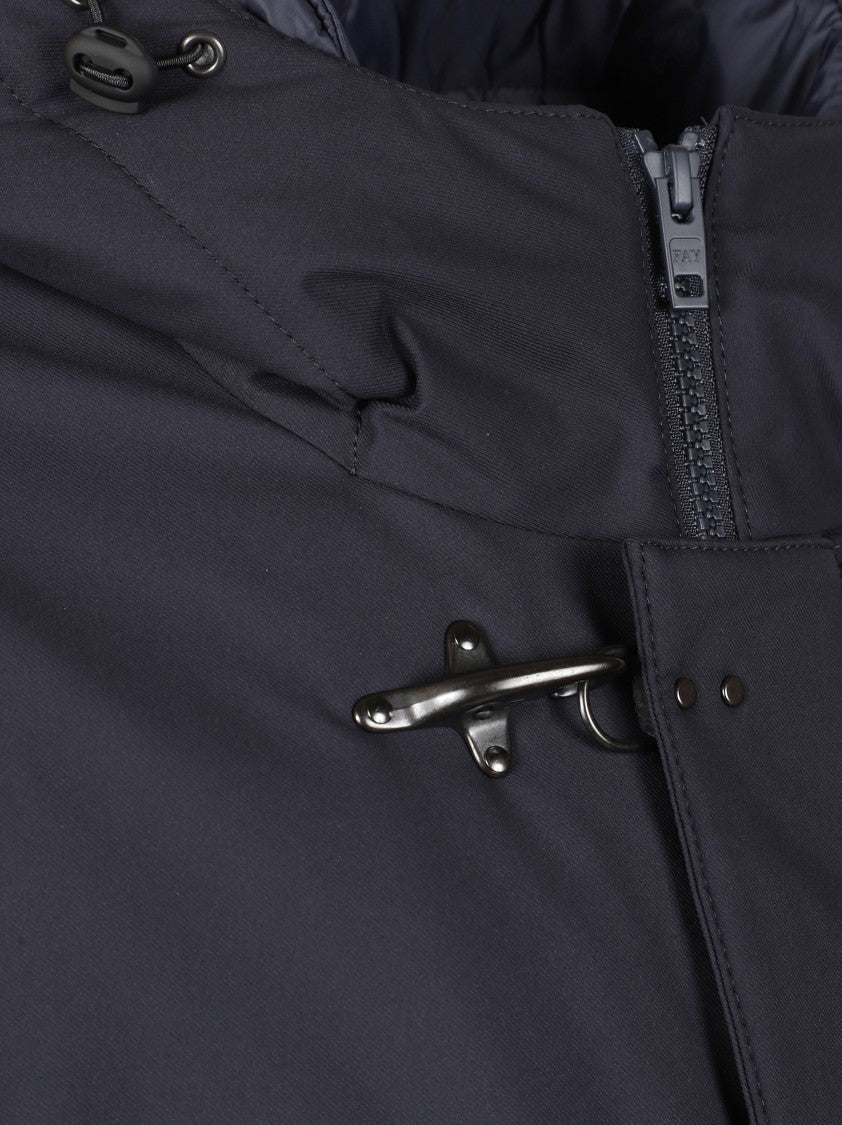Fay Navy Hooded Coat With Button And Zipper Closure