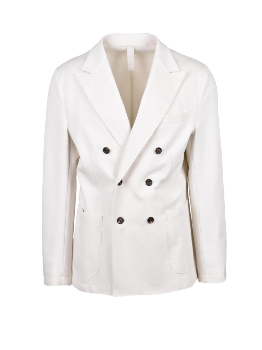Eleventy White Double-Breasted Cotton-Blend Blazer