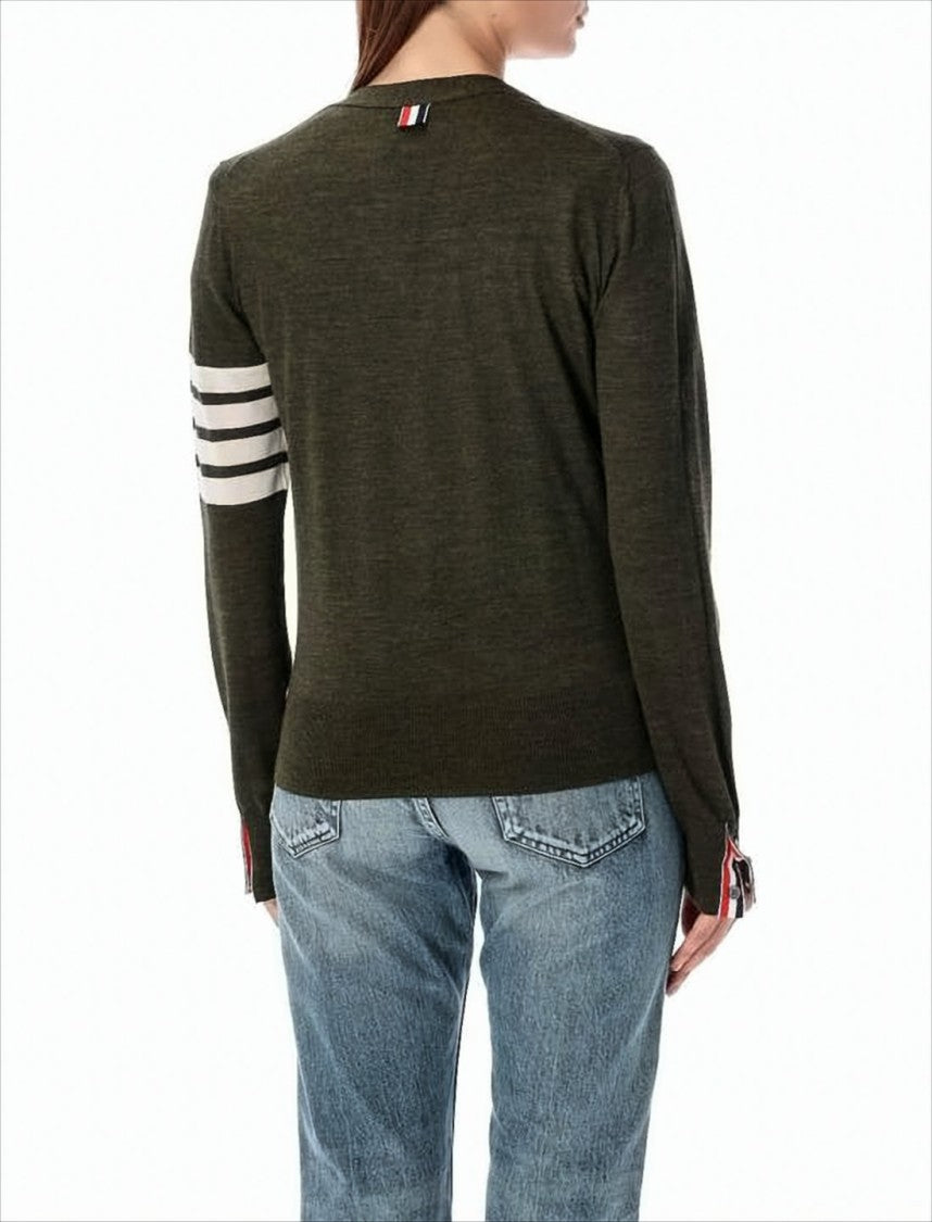 Thom Browne V-Neck Wool Cardigan With Sporty Stripe Detail