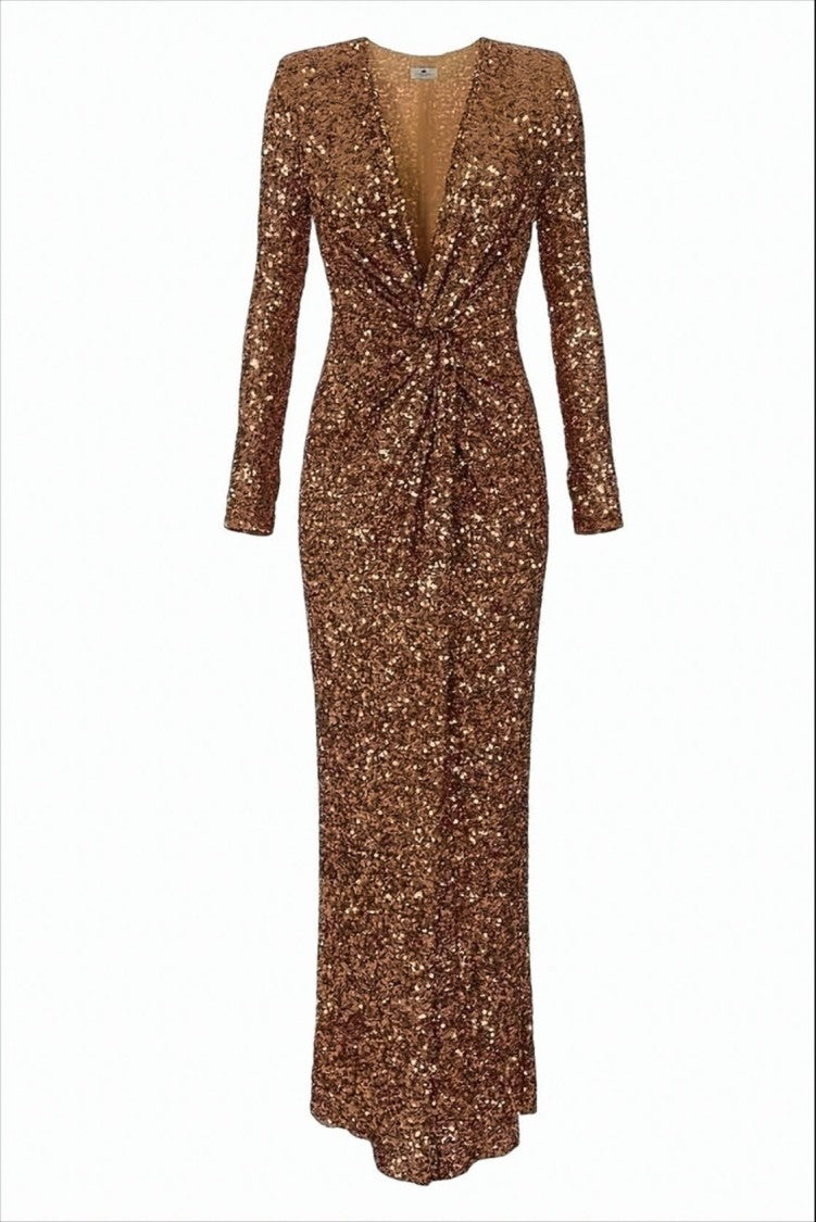Elisabetta Franchi Sequined Evening Dress With Structured Shoulders