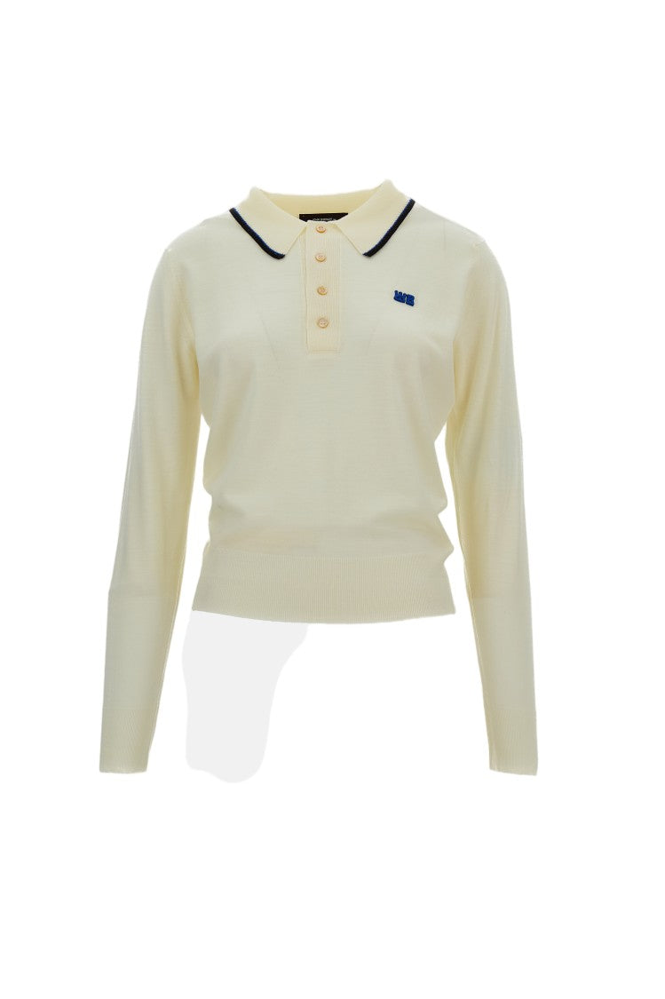 Wales Bonner Long-Sleeved Merino Wool Polo Shirt With Contrast Embroidery