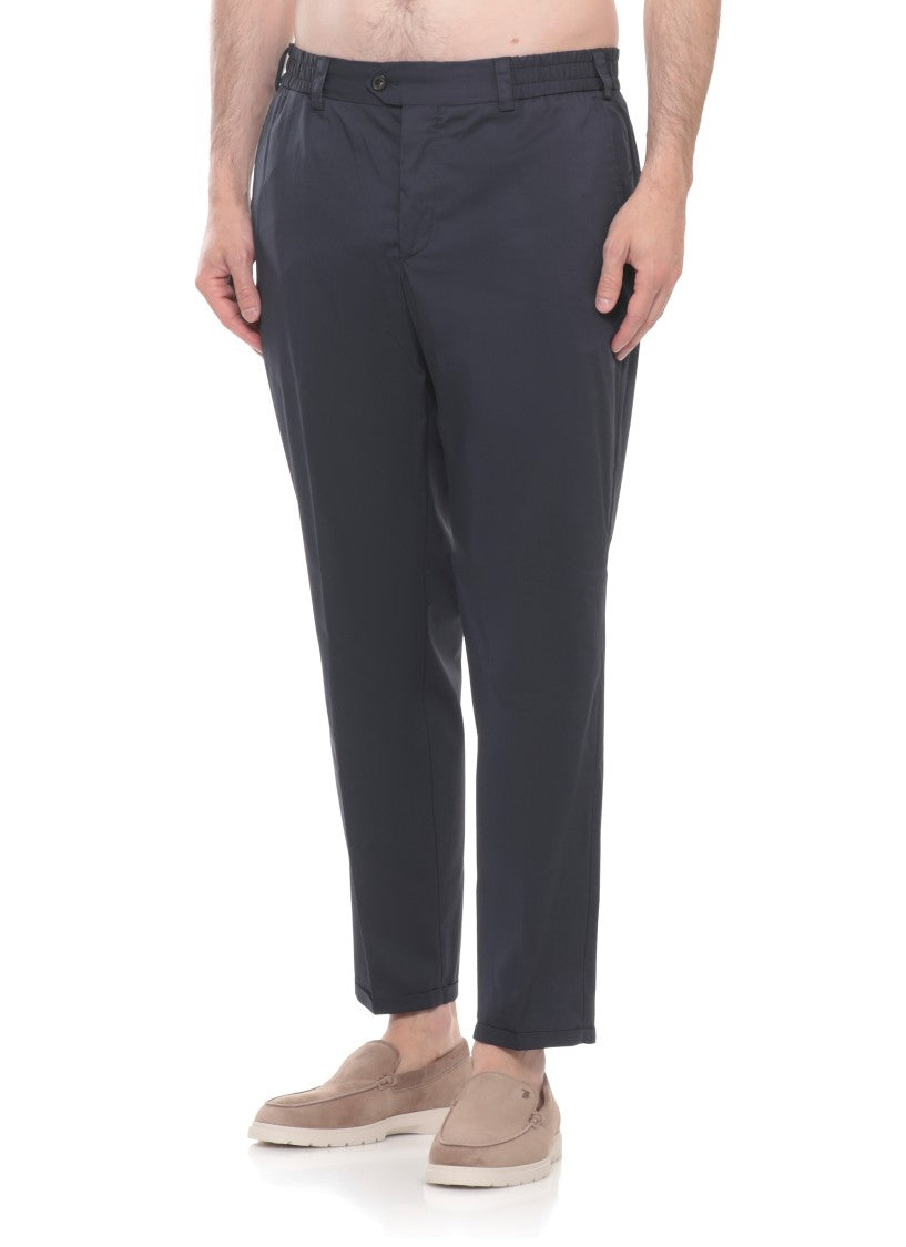 Pt Torino Blue Cotton Straight-Leg Pants
