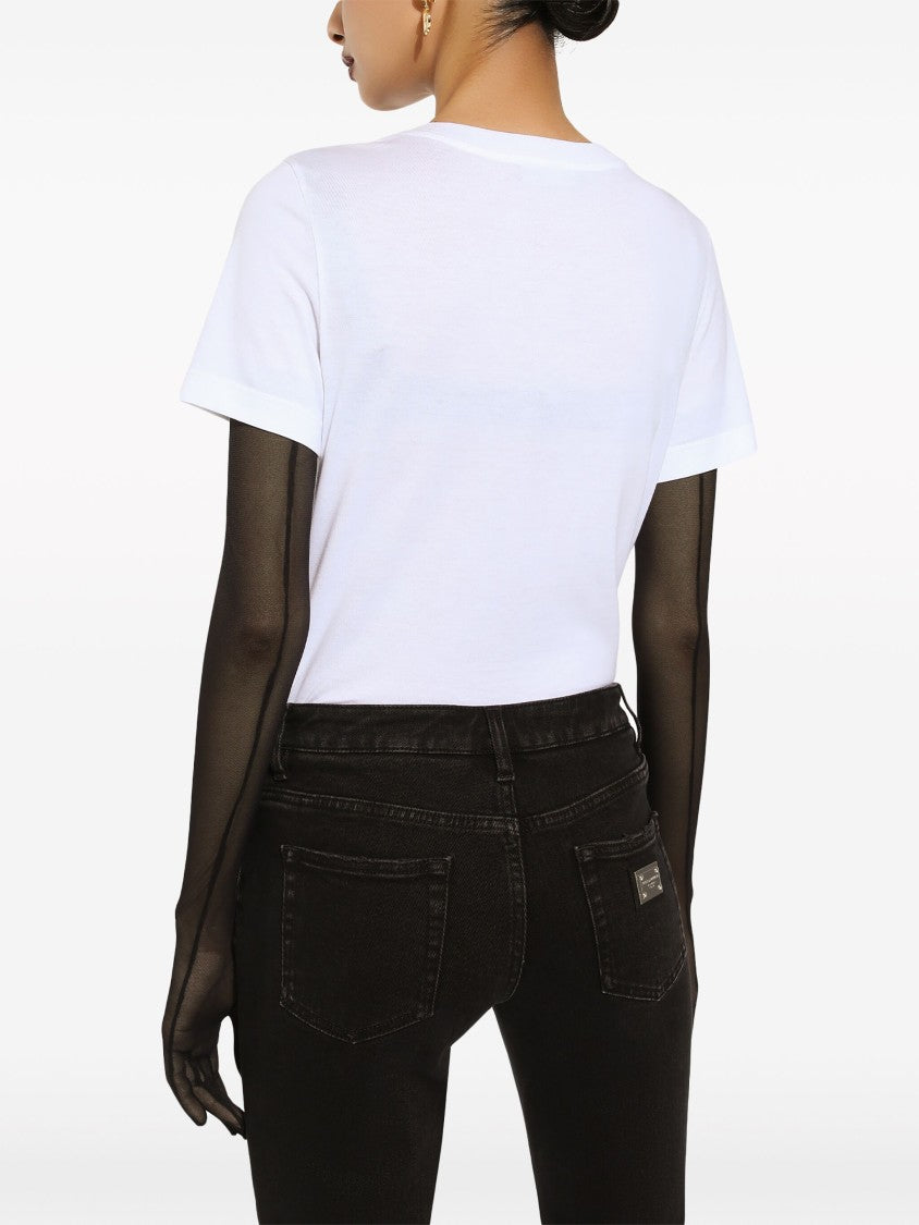 Dolce & Gabbana Fitted White Cotton Jersey Lace T-Shirt