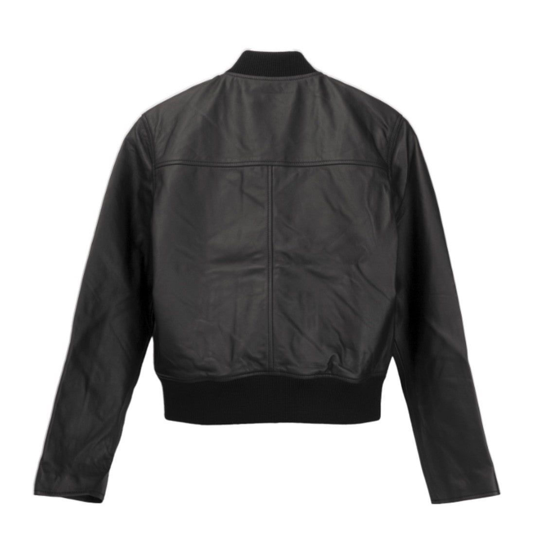 Officine Generale Boxy Black Leather Bomber Jacket