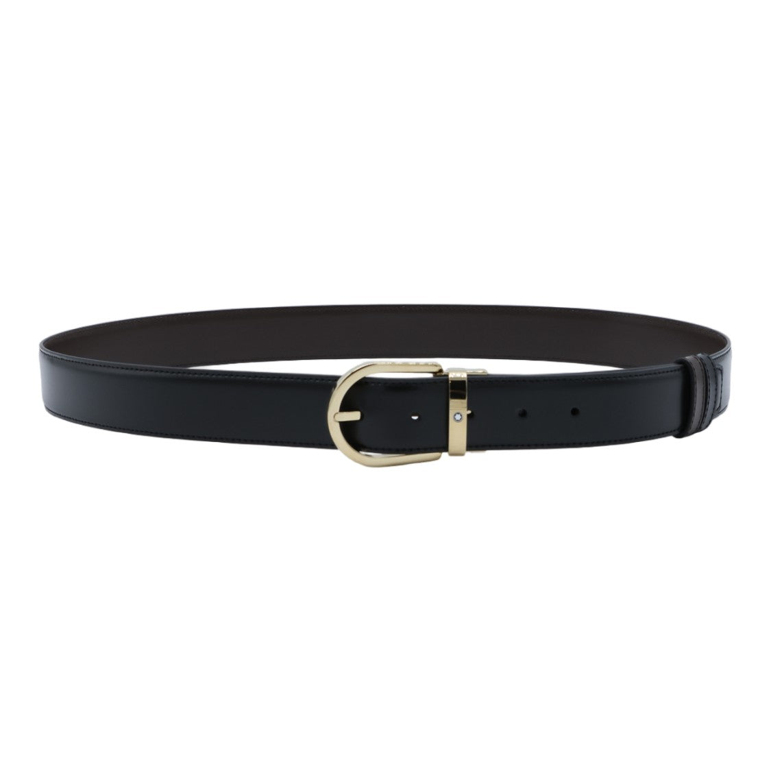Montblanc Black Leather Belt With Polished Gold-Tone Buckle
