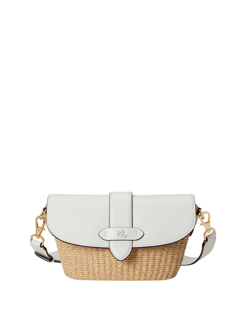 Lauren Ralph Lauren Woven Straw Shoulder Bag With Smooth Leather Flap