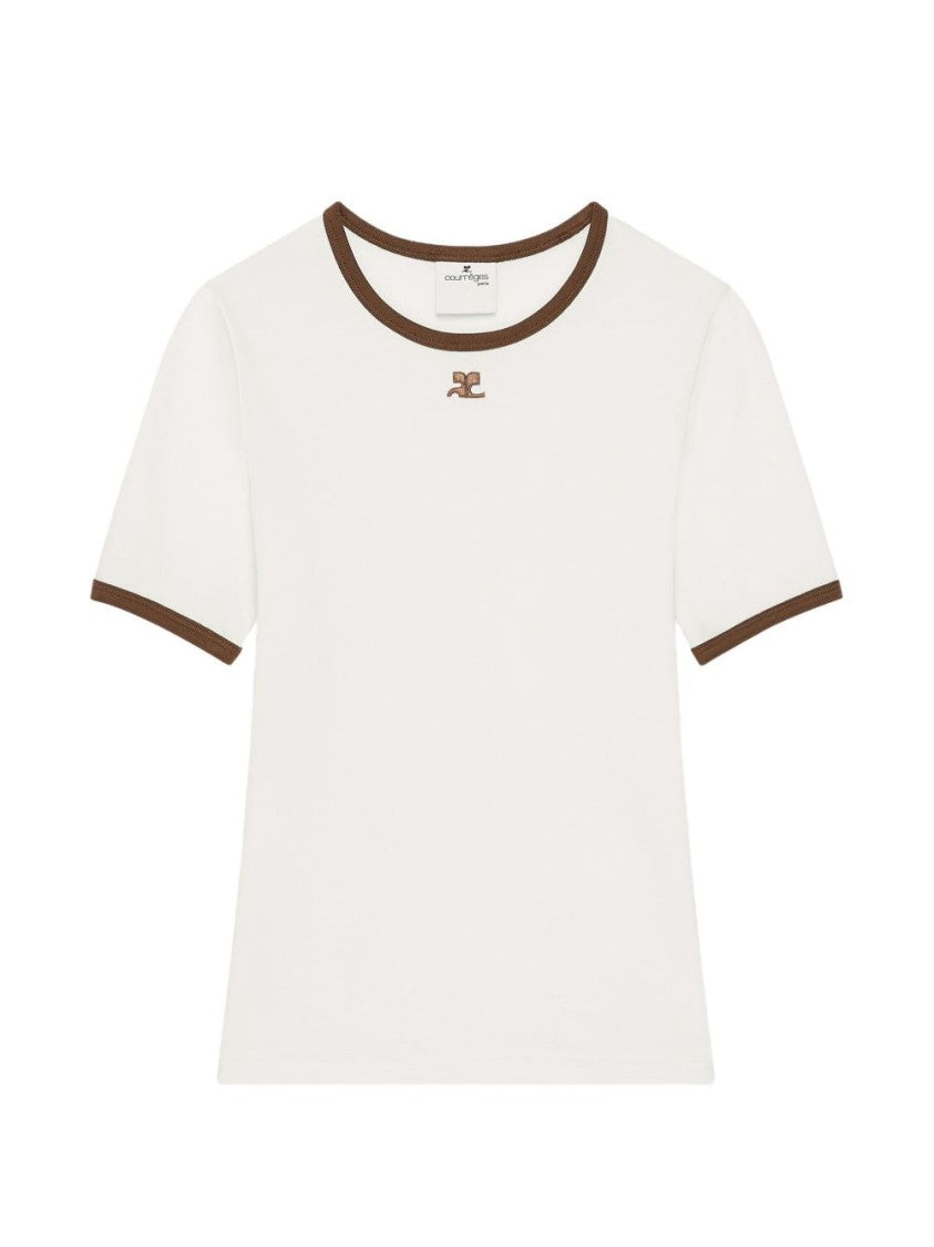 Courrèges White Fitted Contrast Trim Emblem T-Shirt