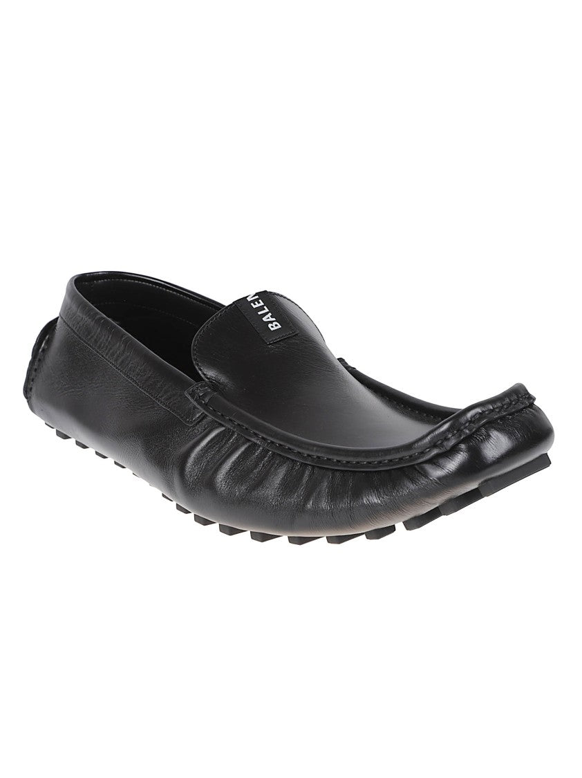 Balenciaga Polished Calf Leather Moccasin Shoes With Elongated Square Toe