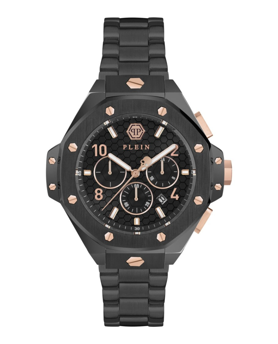Philipp Plein Chronograph Royal Bracelet Watch With Black Guilloche Dial