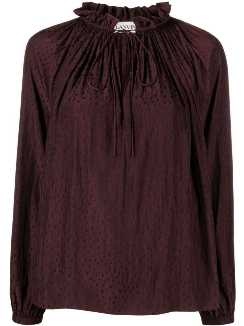 Lanvin Pink Flare Silhouette Ruffle Trim Polyester Blouse