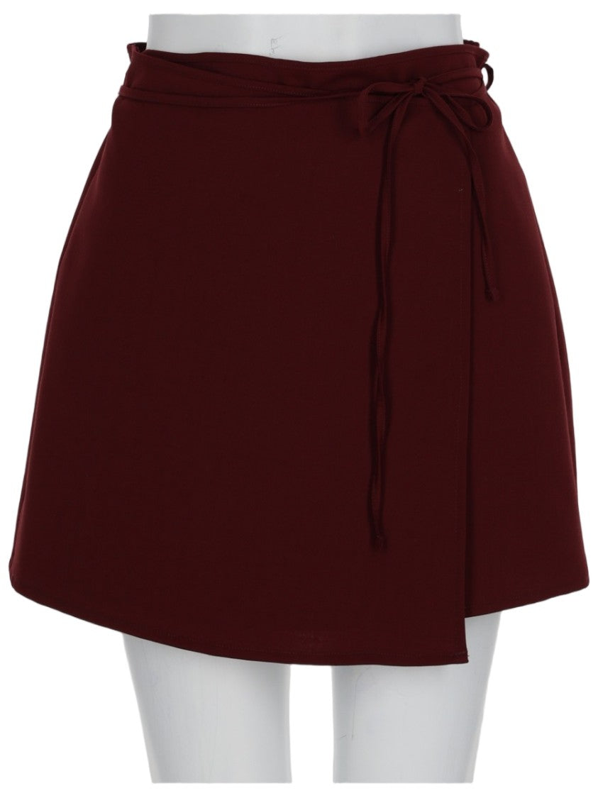 Alysi Burgundy Wrap Mini Skirt With Side Tie Closure