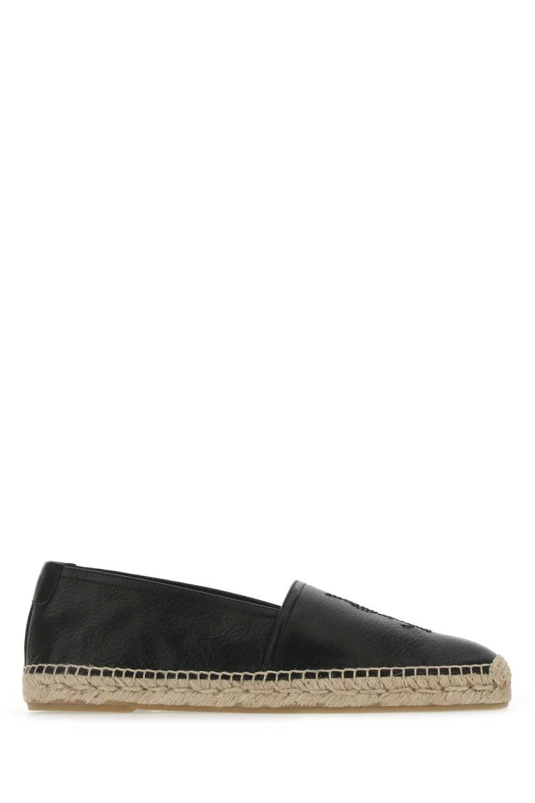 Saint Laurent Black Leather Monogram Espadrilles
