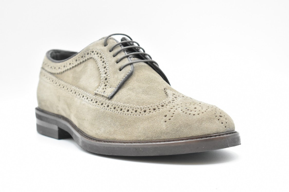 Florsheim Beige Suede Wingtip Flat Shoes With Detailing
