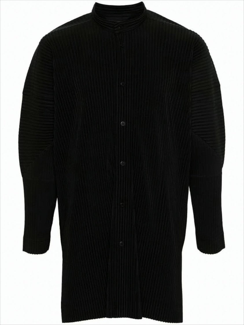 Homme Plissé Issey Miyake Pleated Long-Sleeve Shirt With High Collar And Relaxed Fit