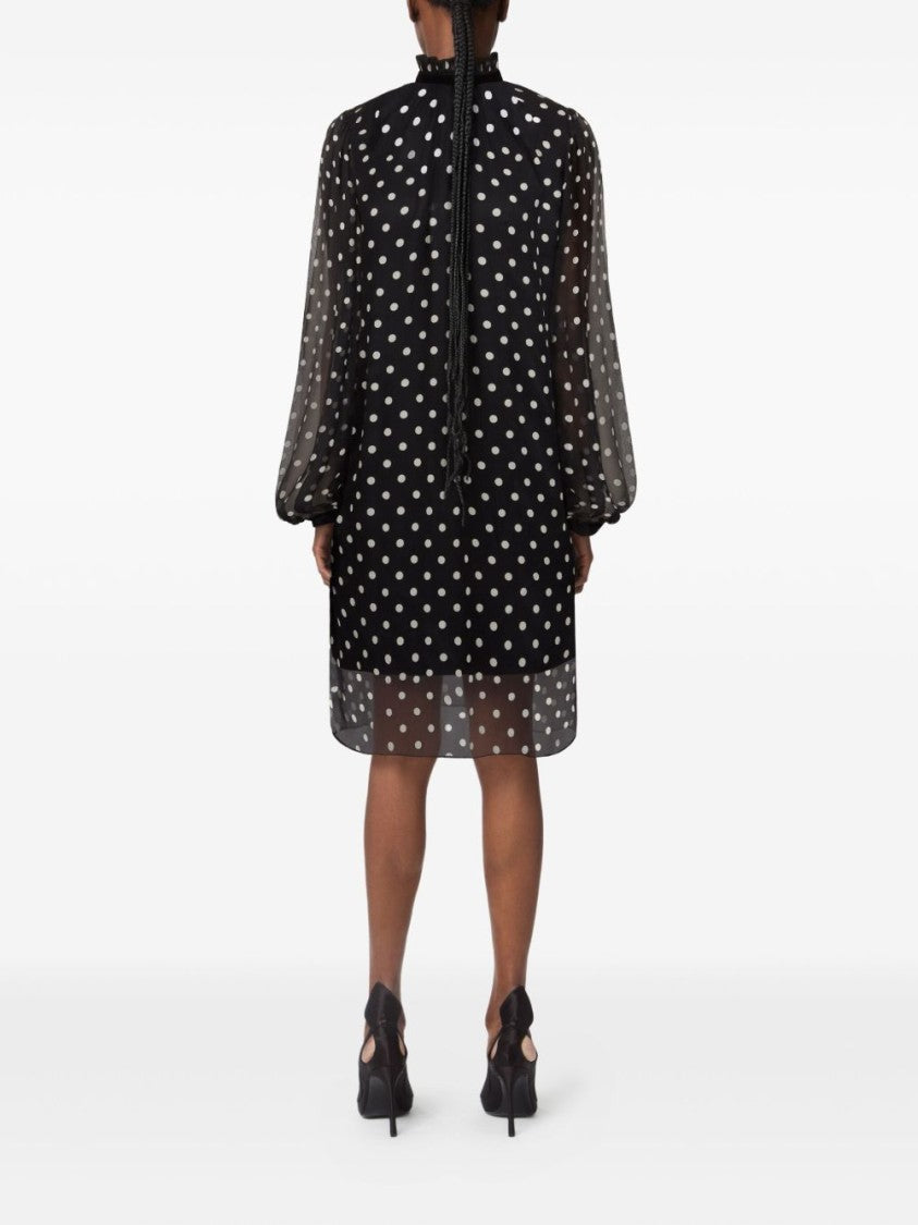 Nina Ricci Black Polka Dot Ruffled High Dress