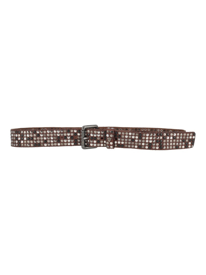 Htc Brown 5,000 Studs Silver Black Leather Belt