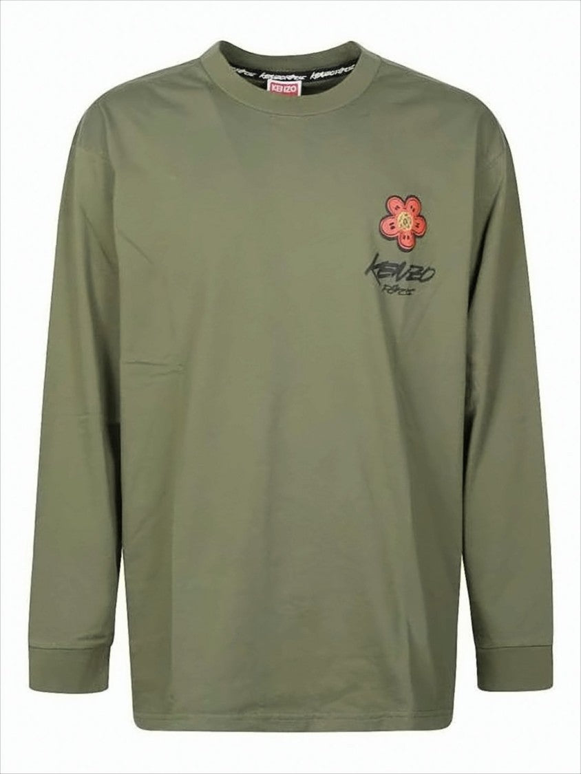 Kenzo Olive Green Long-Sleeve T-Shirt With Floral Graphic