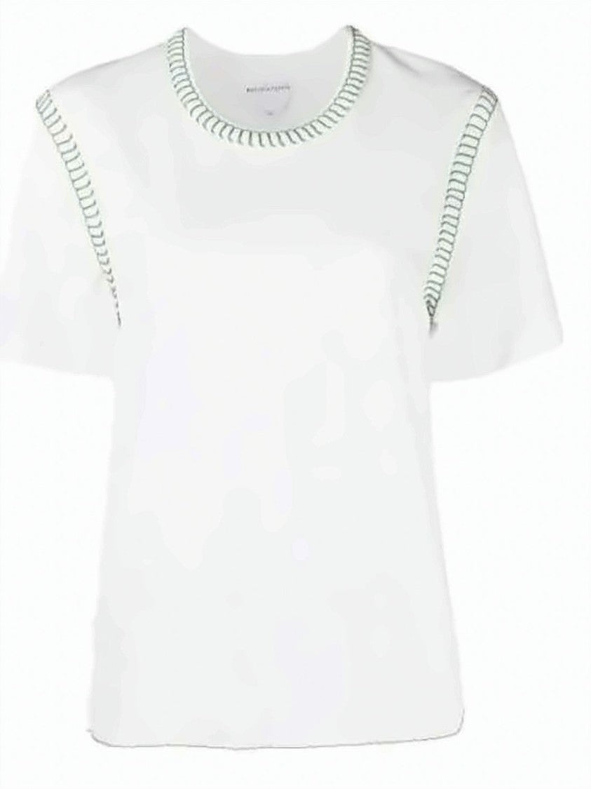 Bottega Veneta Short-Sleeved Cotton Top With Decorative Green Stitching