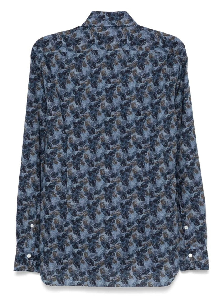 Barba Napoli Floral Pattern Linen Blend Shirt
