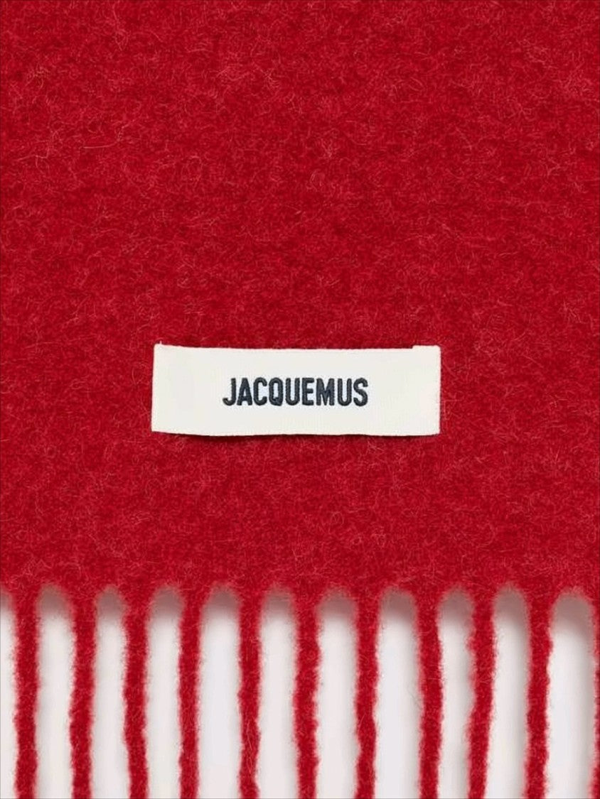 Jacquemus Long Red Scarf With Fringed Ends And Subtle Branding