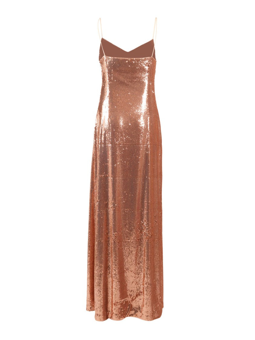 Clips Sequined Brown V-Neck Dress