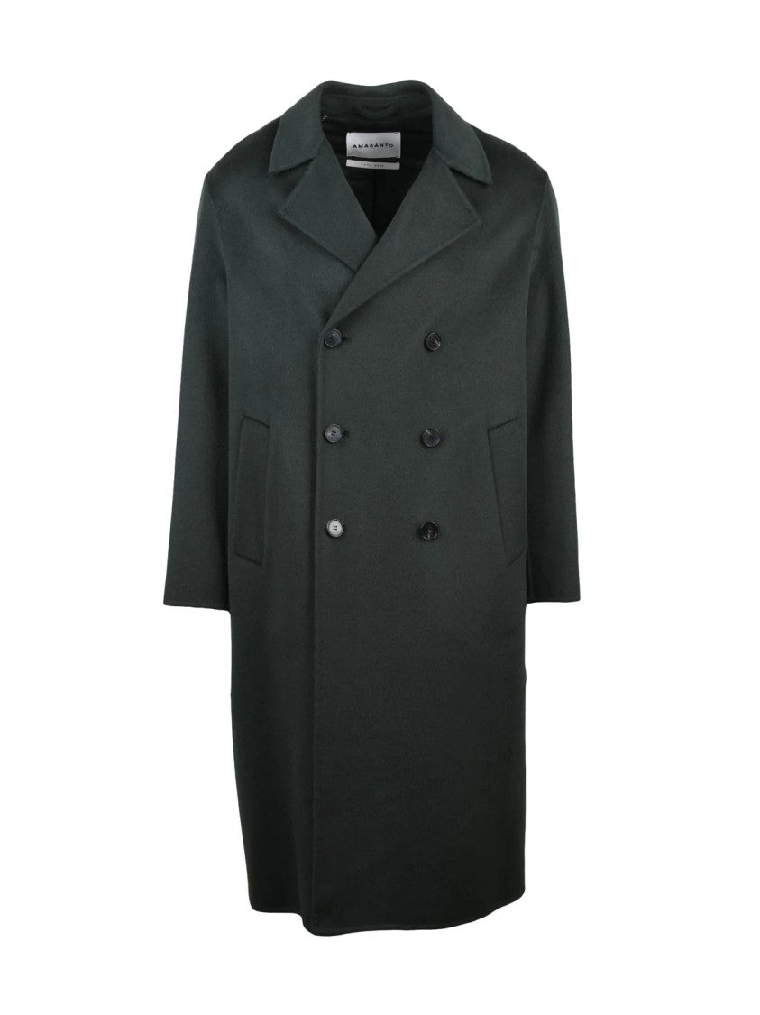 Amaranto Double-Breasted Coat In Luxurious Green Wool-Cashmere Blend