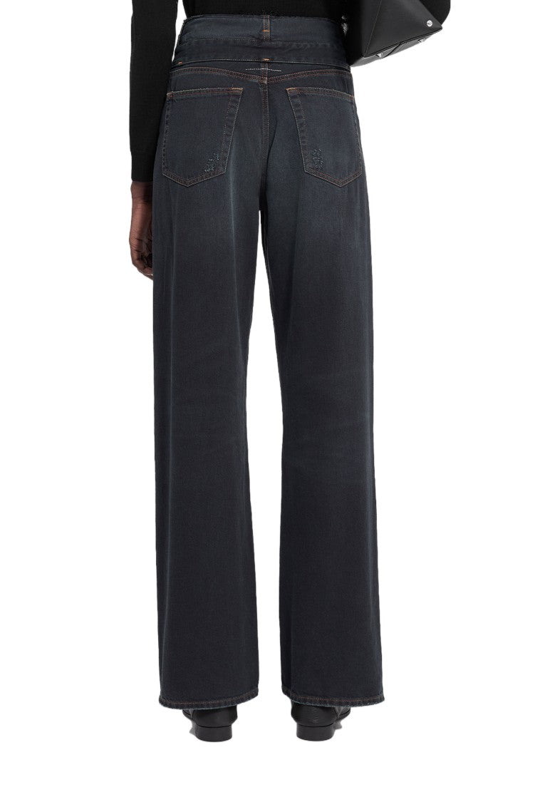 Mm6 By Maison Margiela Wide-Leg Trousers With Classic 5-Pocket Design And Subtle Distress
