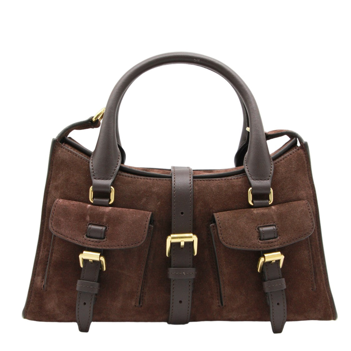 Mulberry Structured Brown Suede Handbag With Gold-Tone Hardware And Versatile Design