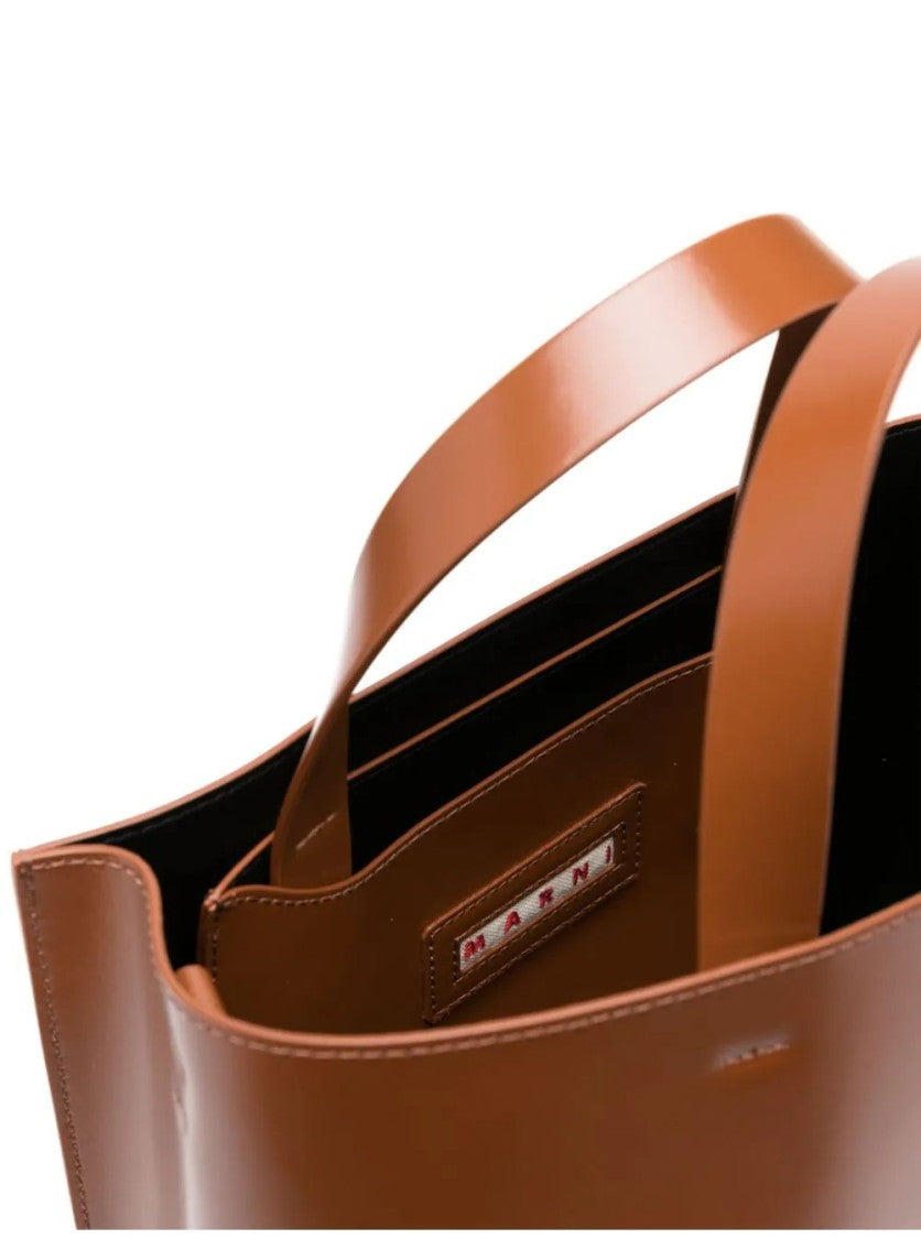 Marni Structured Brown Calf Leather Shoulder Bag