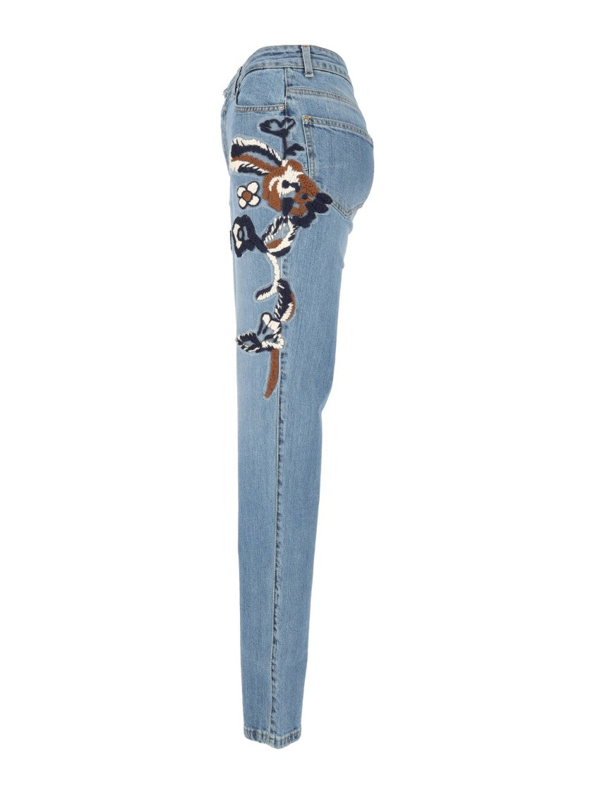 Ermanno Scervino Light Blue Denim Jeans Con Applicazione Floral Applique Jeans