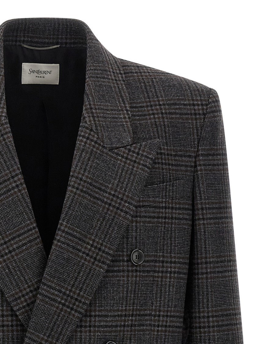 Saint Laurent Check-Knit Wool Jacquard Double-Breasted Blazer