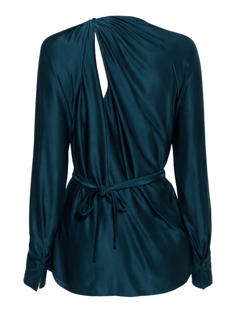 Victoria Beckham Draped Long-Sleeved Extended Cuffs Blouse