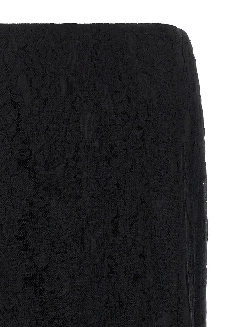 Valentino Garavani Flared Lace Midi Skirt With Chiffon Hem Details