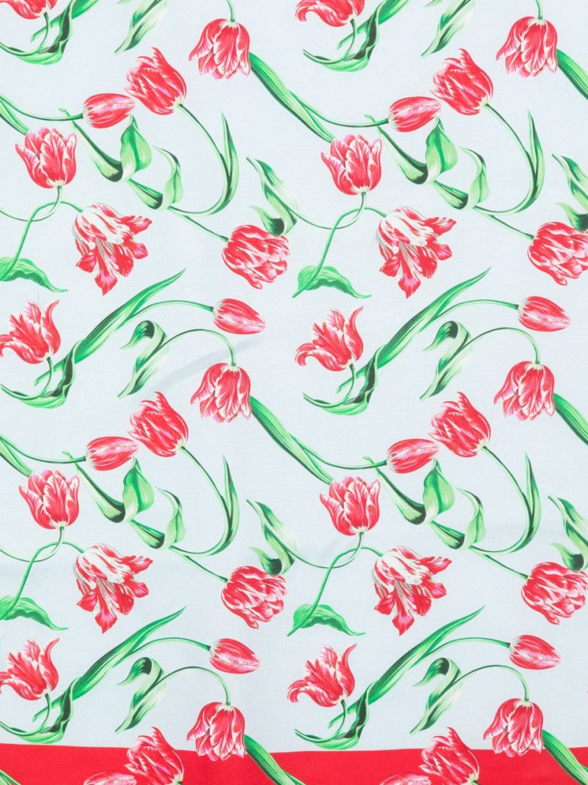 Kenzo Light Blue Tulip Print Silk Scarf