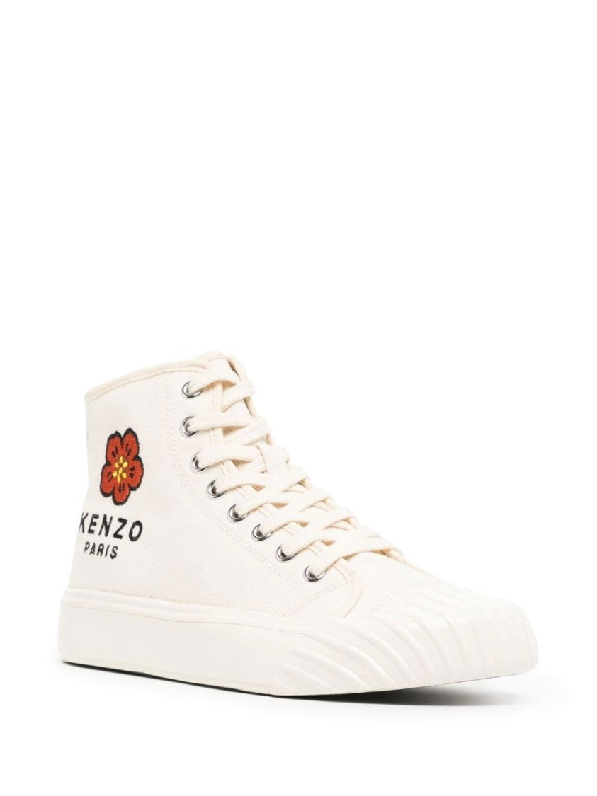 Kenzo Beige High Top Embroidered Cotton Canvas Sneakers