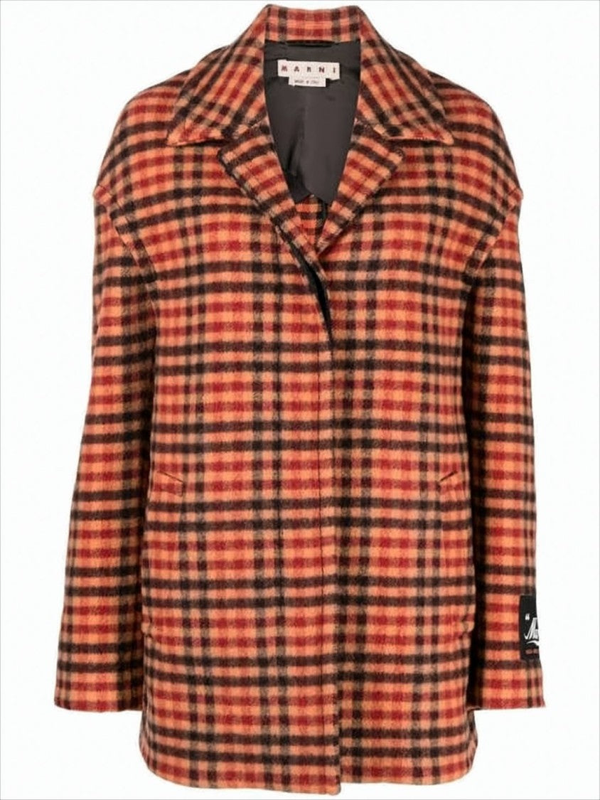 Marni Boxy Mid-Length Trench Coat With Bold Checkered Pattern